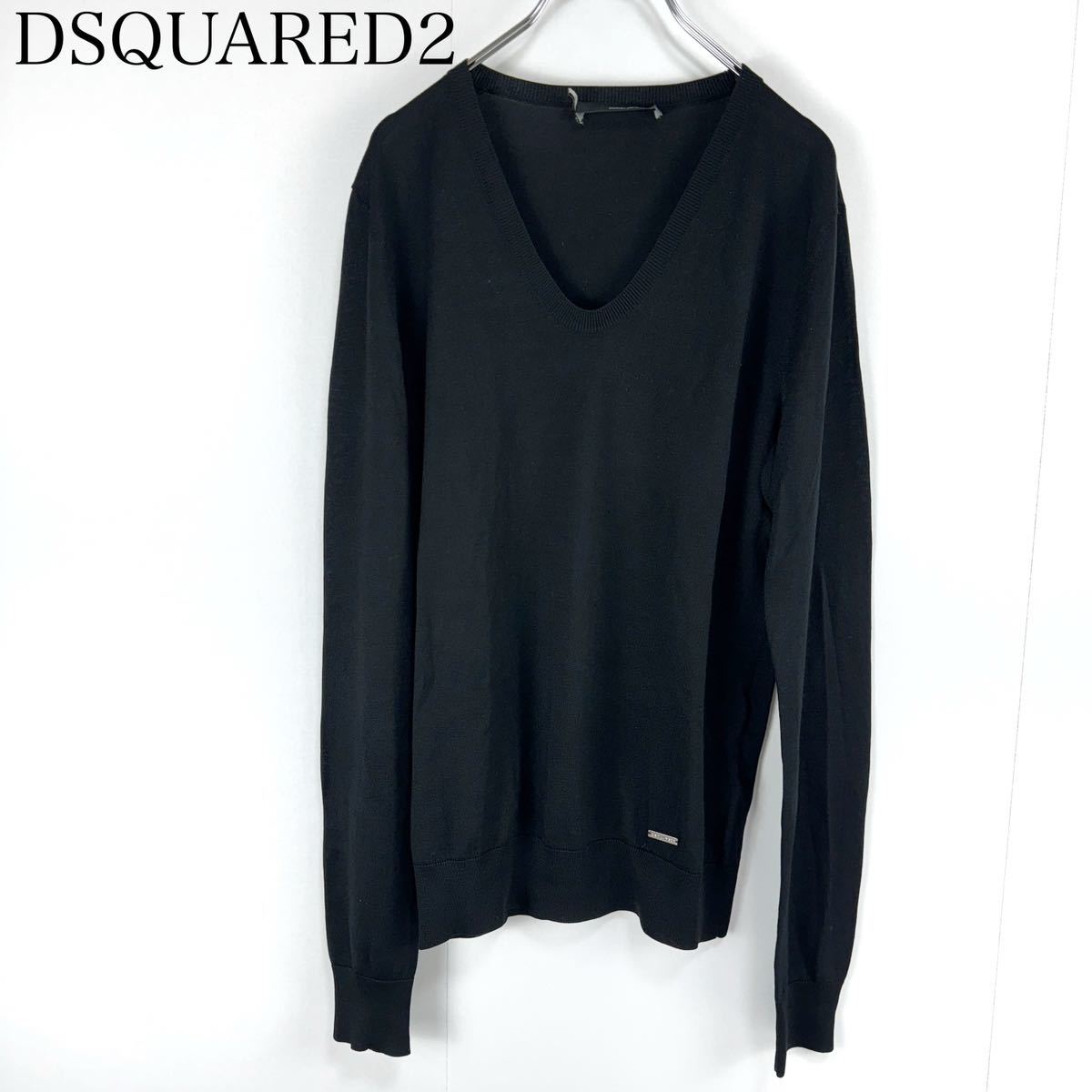 DSQUARED2 ディースクエアード　Sサイズ　シルク　絹　Vネック　ニット　セーター　薄手　ブラック　黒_画像1
