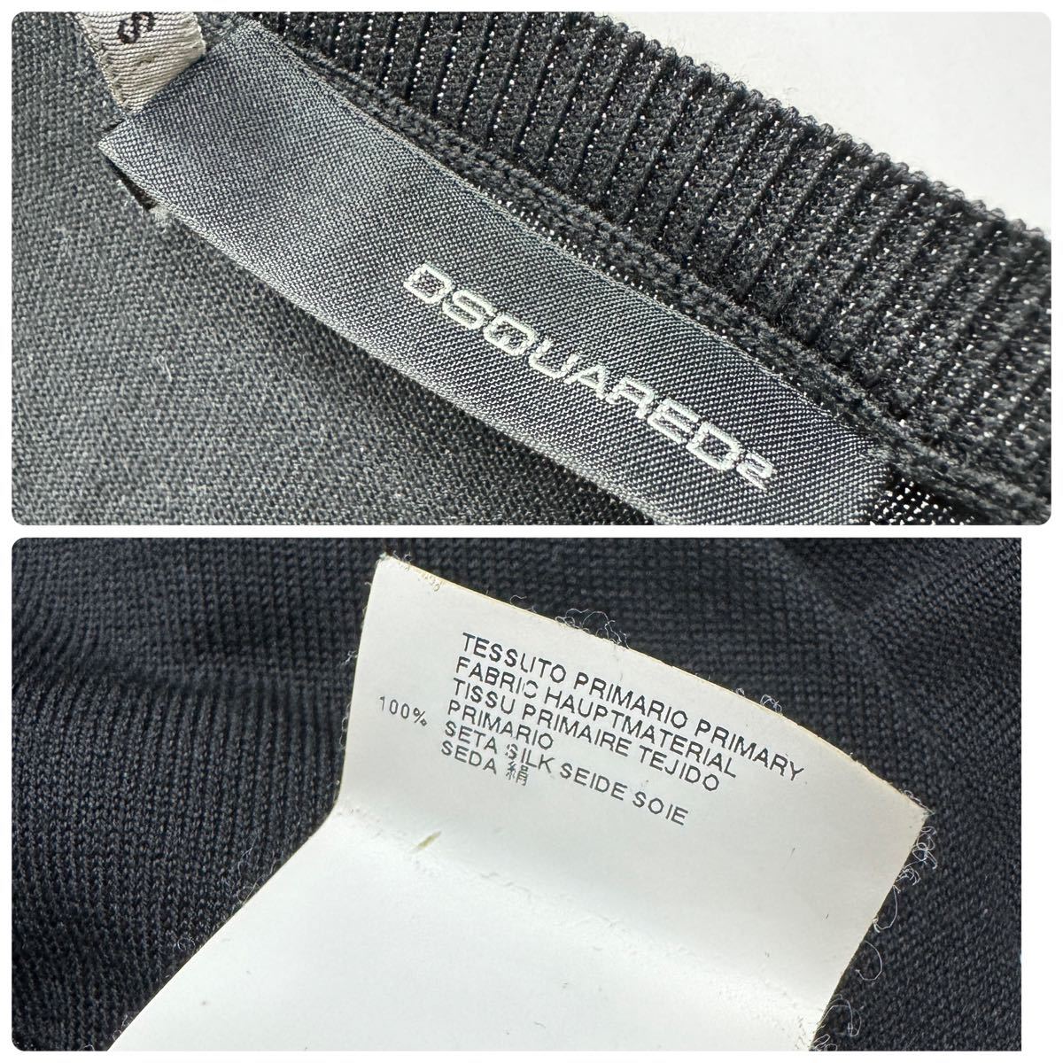 DSQUARED2 ディースクエアード　Sサイズ　シルク　絹　Vネック　ニット　セーター　薄手　ブラック　黒_画像6