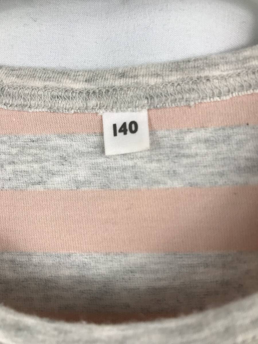  Kids border tops short sleeves 140cm pink gray JTB-334