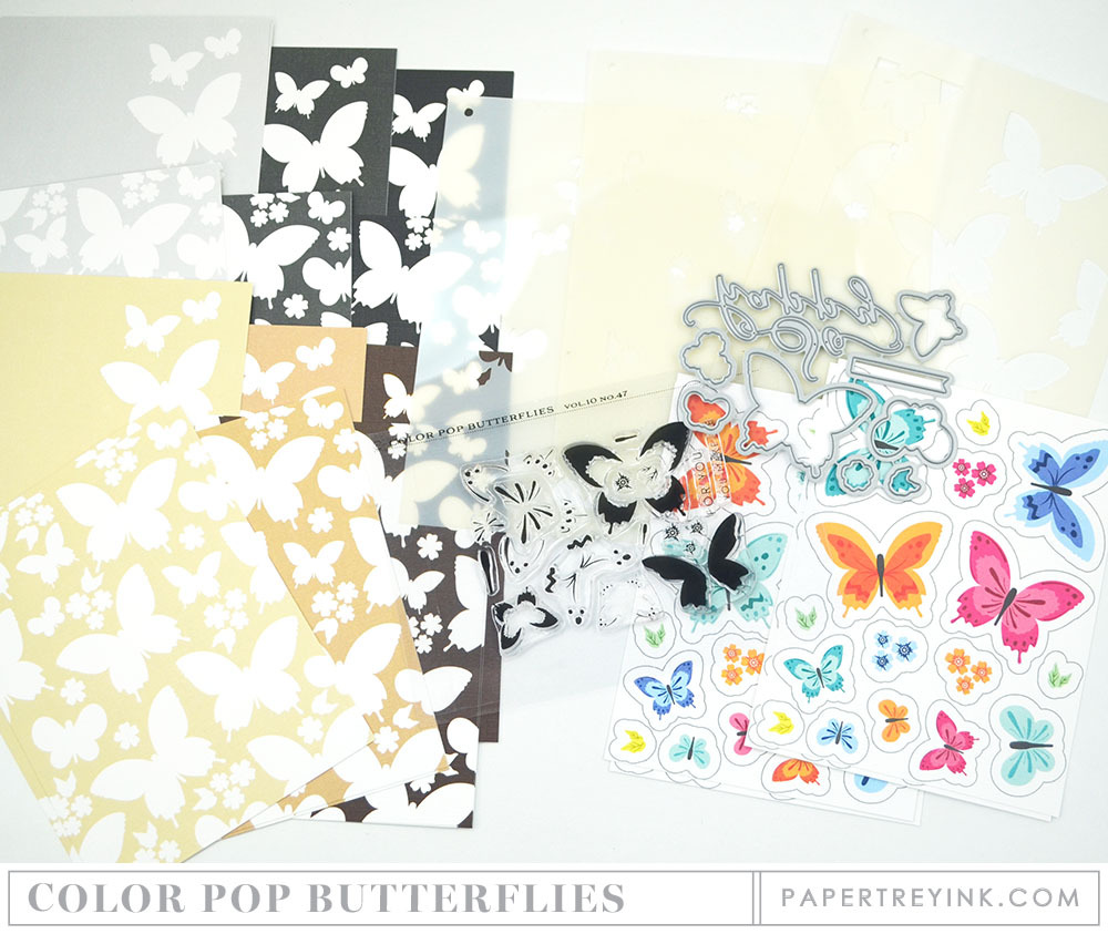 未使用品☆PTI ミニキット Color Pop Butterflies ペーパートレイインク Papertrey Ink スタンプ ダイ ペーパー ステンシル 蝶 バタフライ_画像1