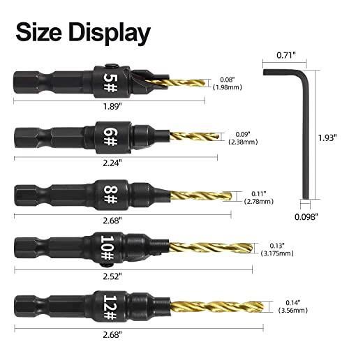 皿穴ドリルビット HSS 面取り 皿取り錐ドリル ビット DIY工具 木工用 六角軸 コンクリートドリルセット 5# 6# 8# 10# 12# 5本セット_画像2