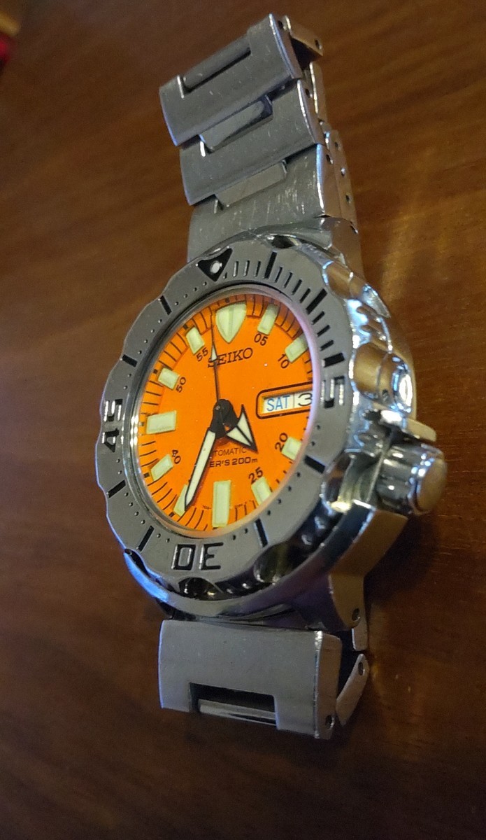 希少★初代オレンジモンスター★SEIKO★7S26-0350★SKX781★200mダイバーズウォッチ★メンズ腕時計純正ステンレスベルトブラック好きにも_画像4