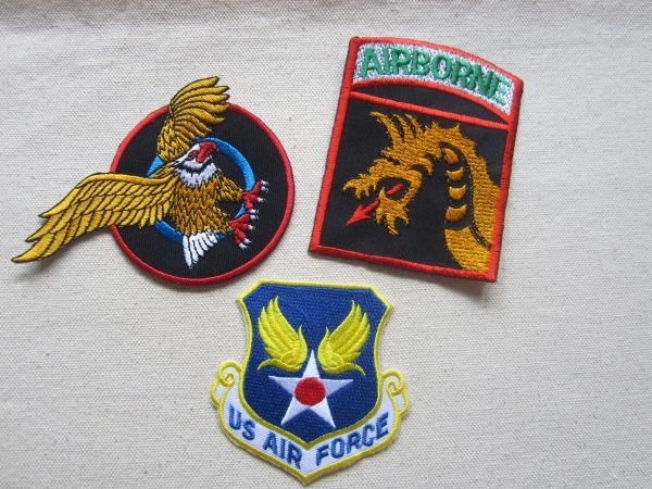 【３枚セット】ミリタリー 鷲 AIR FORCE AIR BORNE エアフォース アメリカ軍 ワッペン/パッチ カスタム 国家 米国 古着 サバゲー 487_画像1