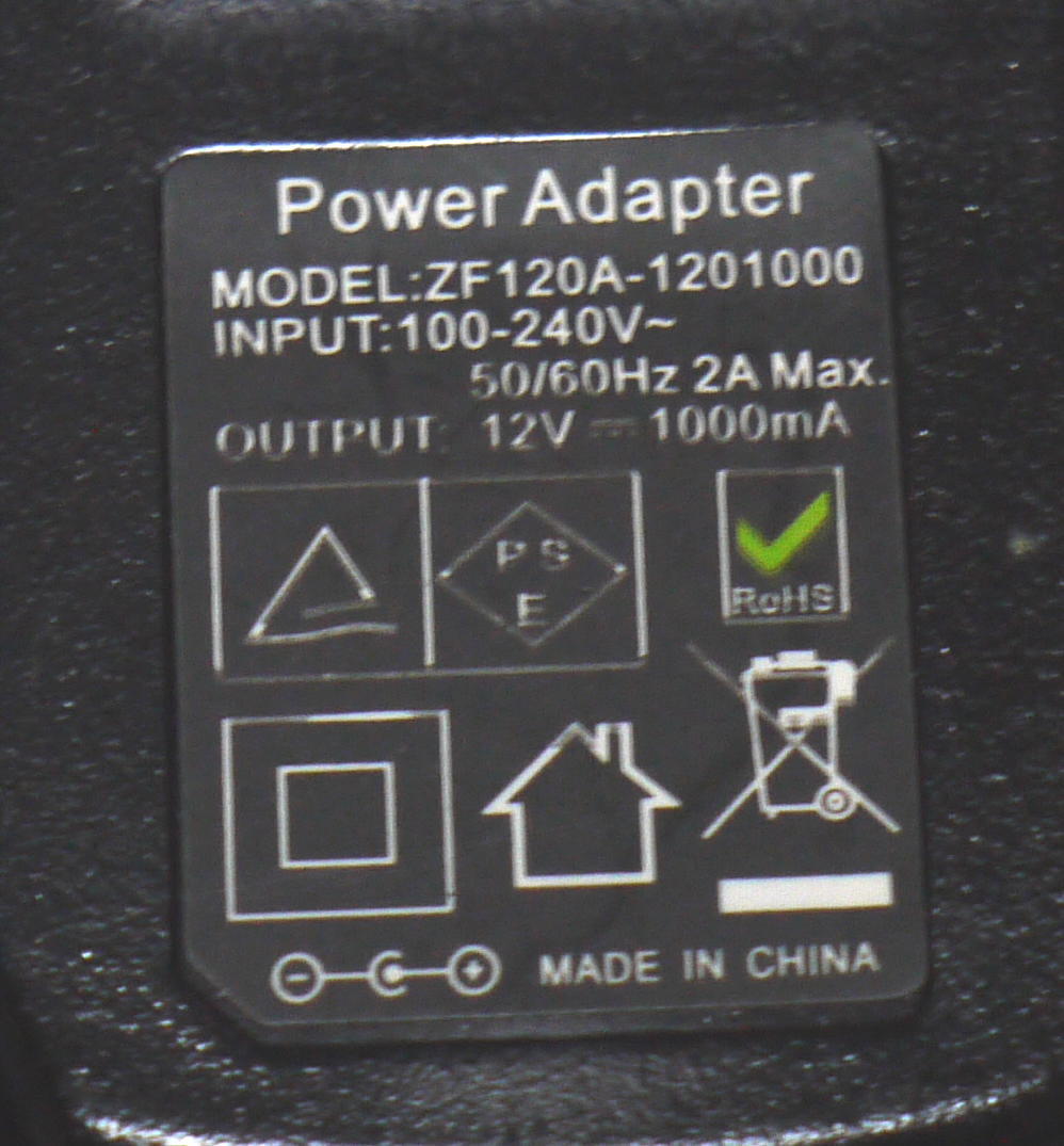 ACアダプター ZF120Aー1201000 DC12V 1Aの画像2