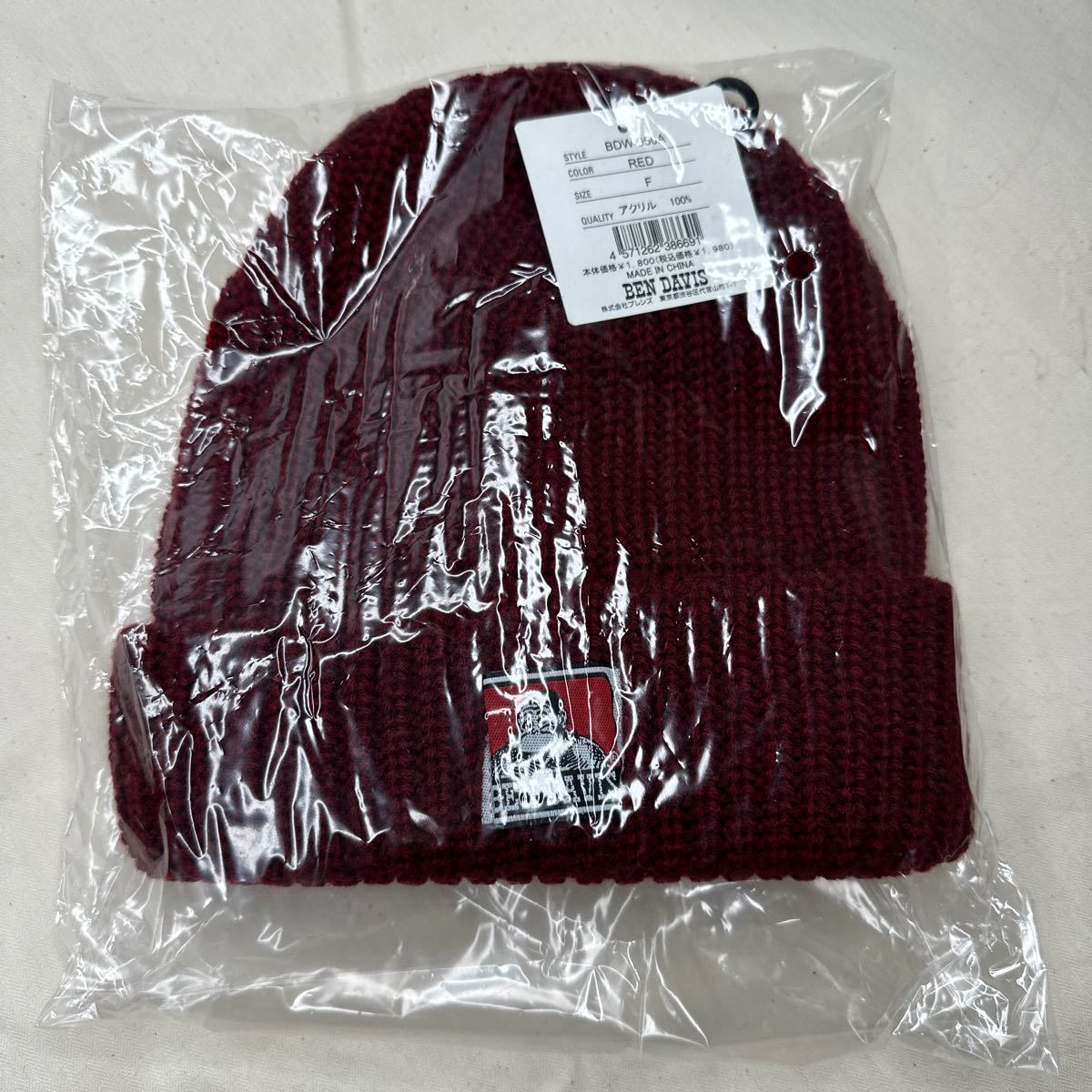 RED【新品・未使用】BEN DAVIS (ベンデイビス)ニット帽 パッチ ニット ( BDW-950A ) Knit Cap ニットキャップ ビーニー beanie_画像8