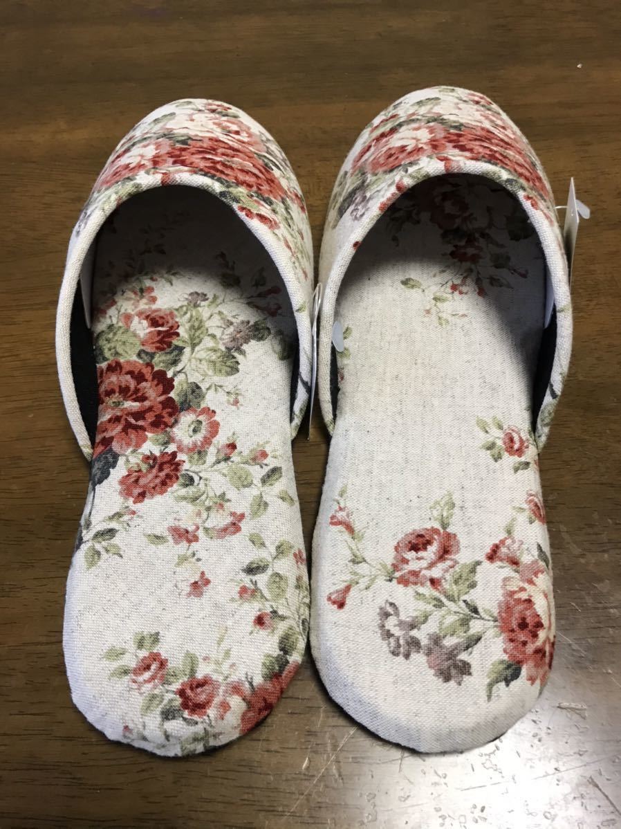  new goods soft fe have slippers rose pattern room shoes 22~23. made in Japan ( beige ) postage 185 jpy 