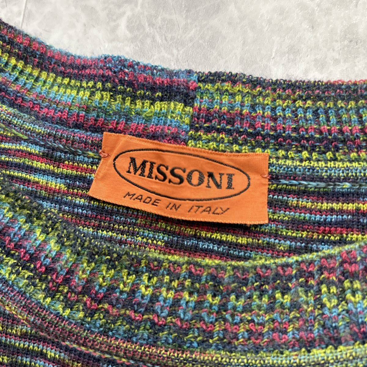 F@ イタリア製 '希少 ビンテージ' MISSONI ミッソーニ 長袖 WOOL混 マルチボーダー柄 ニット ワンピース 44 オレンジタブ 婦人服 トップス_画像5