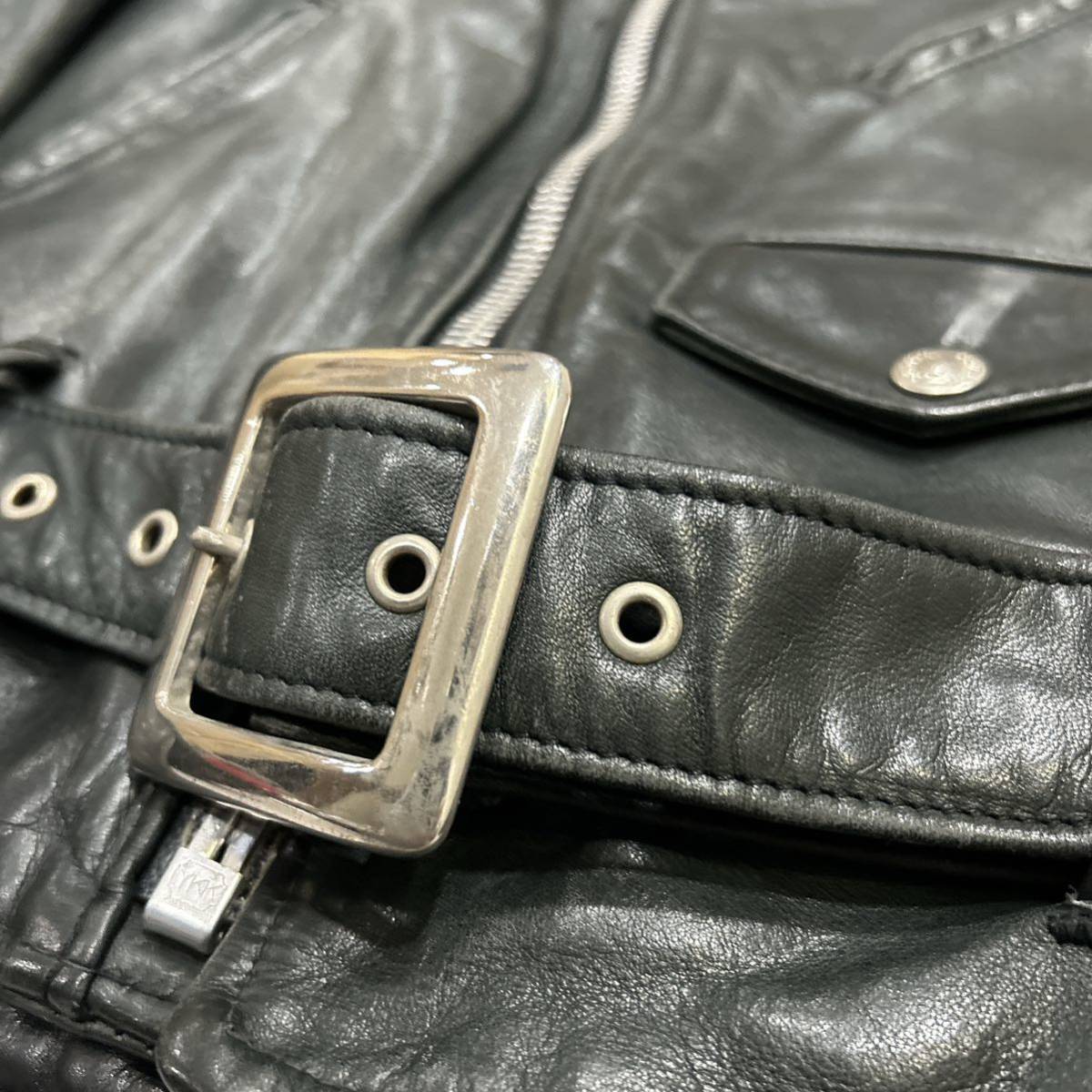 D @ 米国製 '極上レザー使用' PERFECTO by Schott NYC ショット 本革 LEATHER ダブルライダース ジャケット 34 上着 アウター 古着 USA製_画像5