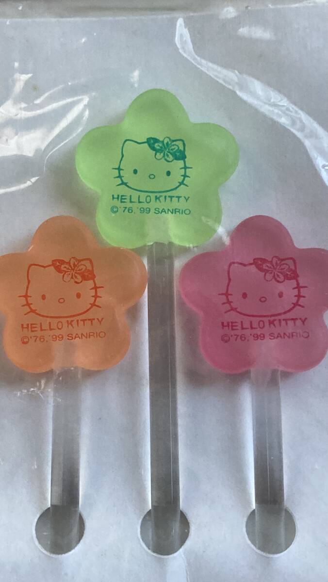 1999 year Sanrio Hello Kitty muddler set 3 pcs insertion . tropical flower orange green Hello kitty