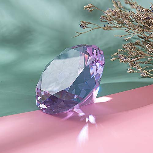 【SALE期間中】 装飾品 ペーパーウェイト ガラス 水晶 ダイヤモンド 80ｍｍ 文鎮 （紫色）【ギフトボックス】 多色透明_画像6