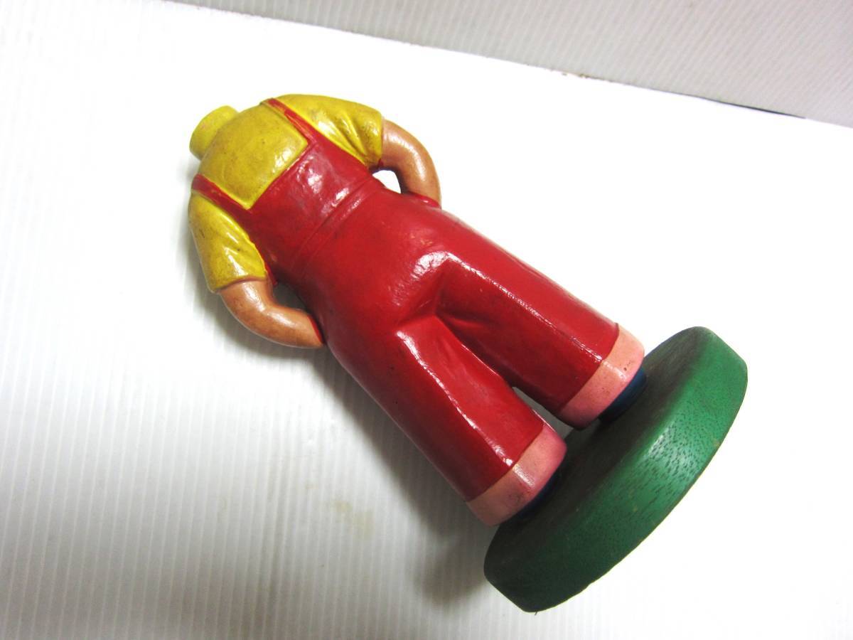 ジャンク品 部品取り セルロイド製 不二家ペコちゃん 首振り 人形 カウンター用 ２０ｃｍ 木製台座の画像4