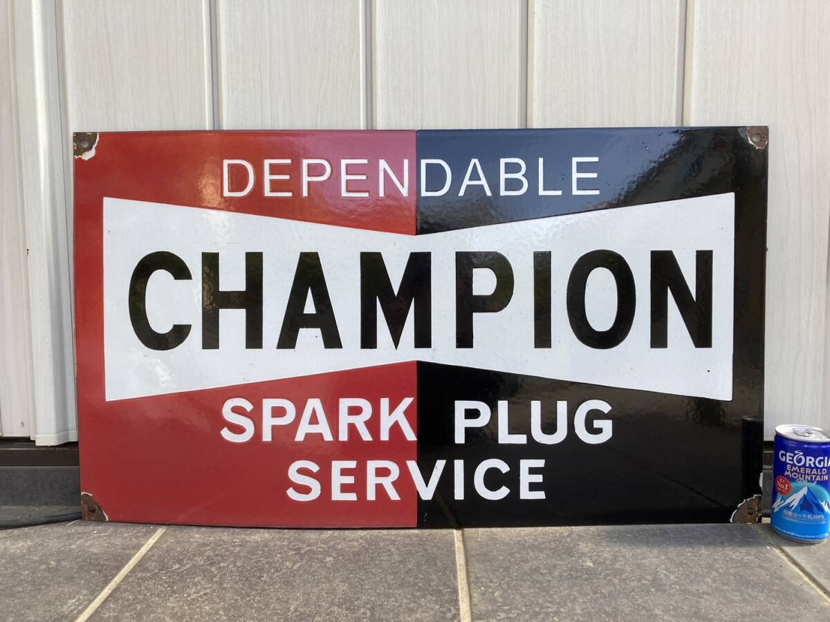 ビンテージ 大型 看板 CHAMPION SPARK PLUGS 幅71cm チャンピオン プラグ / ホーロー看板 ガレージ アメリカ 世田谷ベース 昭和レトロ