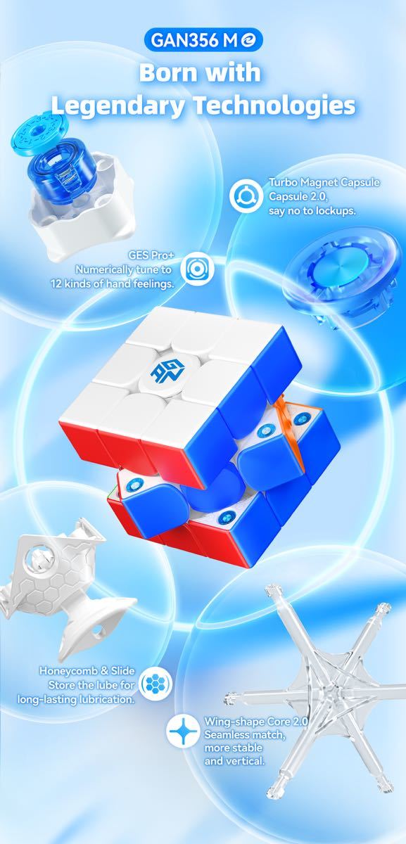 ルービックキューブGAN356M Eスピードキューブ立体パズル磁石搭載 ステッカーレス 知育玩具の画像3
