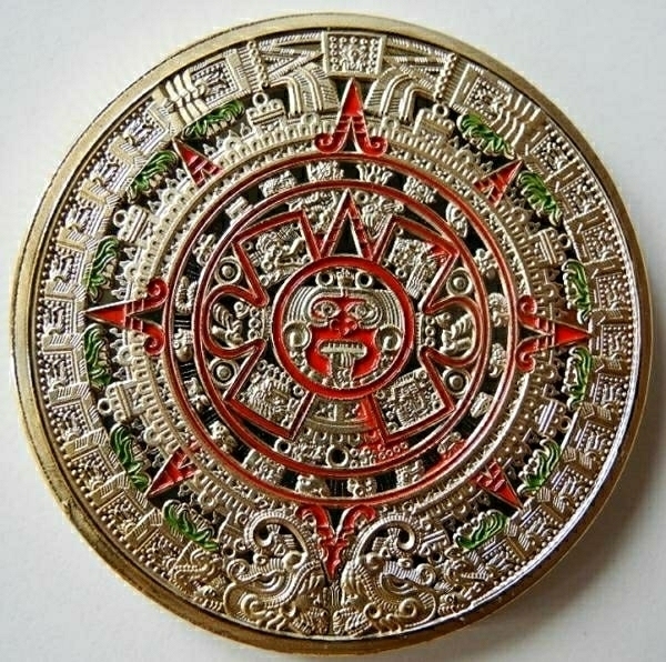 マヤ文明 カレンダー 1オンス 24金Pコイン メダル マヤ アステカ 3色版 金貨 ボールマーカー 金運 幸運の画像1
