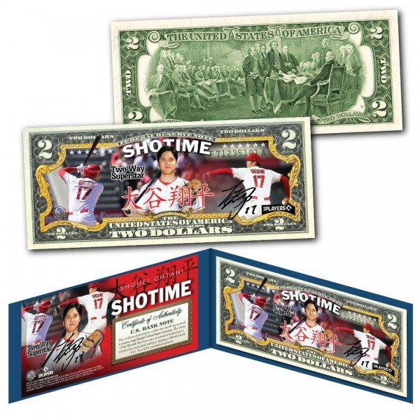 アメリカ 限定2ドル紙幣 大谷翔平 SHOHEI OHTANI Shotime サイン 法定通貨 限定品 USA 証明書&ホルダー付き 新品レア 即決 送料込み_画像1