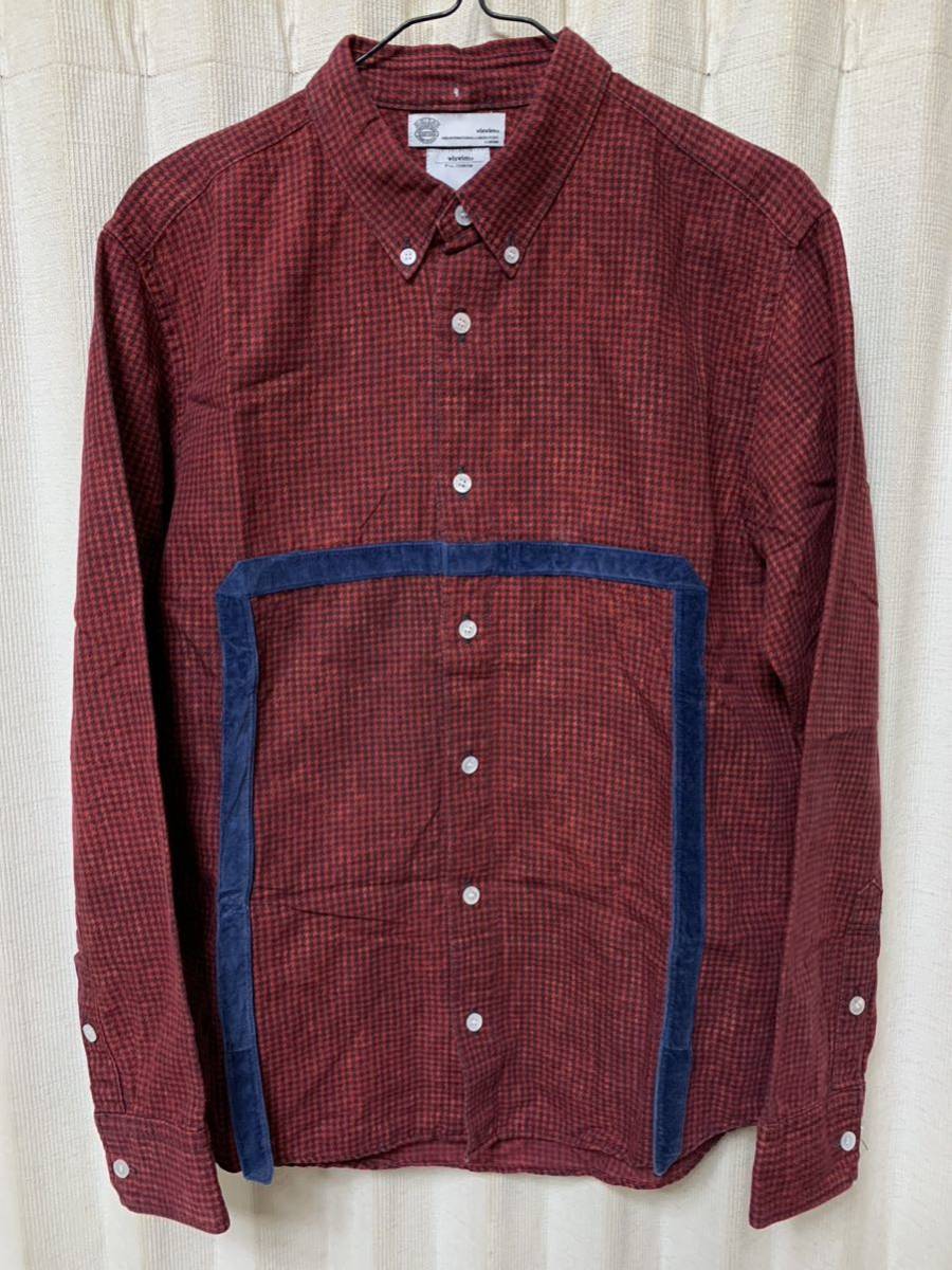 visvim 5-NATION SHIRT GIZA Ox ヴィズヴィム 総千鳥柄 長袖シャツ サイズ1 S レッド 赤の画像1