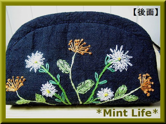 *Mint Life* ハンドメイド 「リネン＆コットン混生地　ポーチ」手刺しゅう_画像4