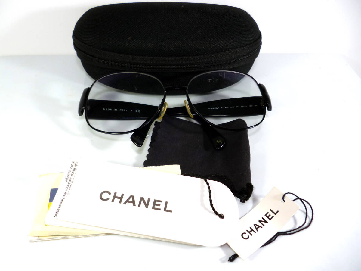 *CHANEL/ Chanel * here Mark * rhinestone * glasses * glasses * glasses * frame * black frame * preservation case * booklet etc. attaching 