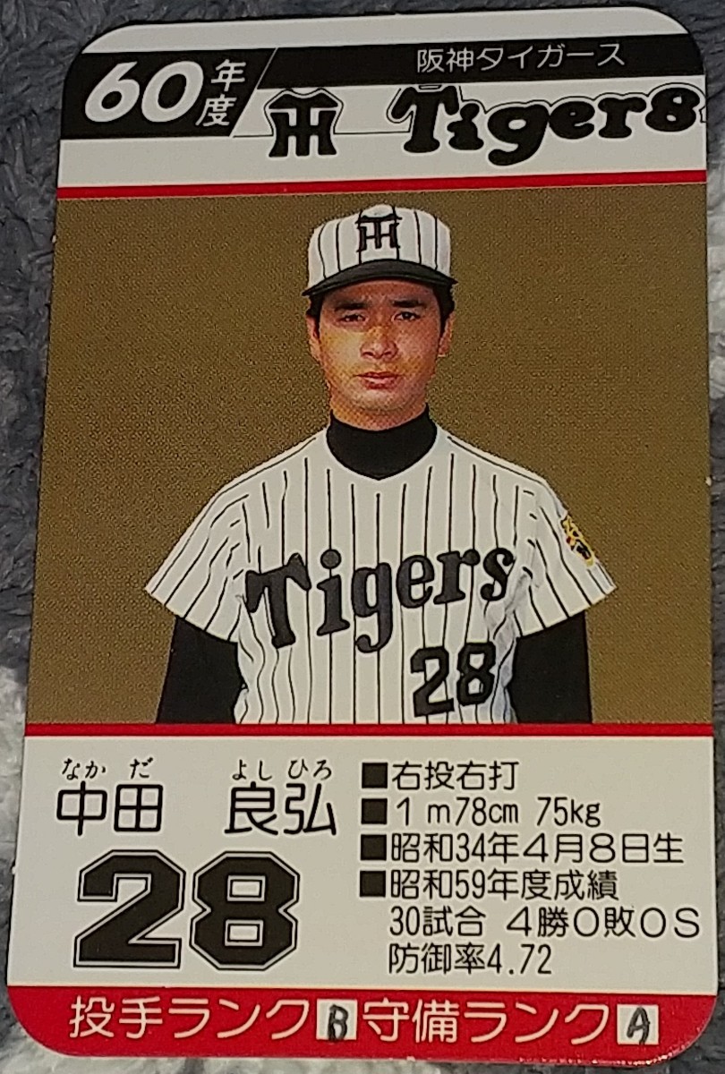 タカラプロ野球カードゲーム昭和６０年度阪神タイガース 中田良弘_画像1