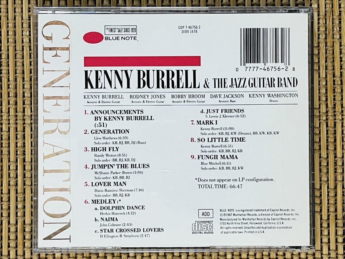 KENNY BURRELL／GENERATION／BLUE NOTE CDP 7 46756 2／米盤CD／ケニー・バレル／中古盤_画像2