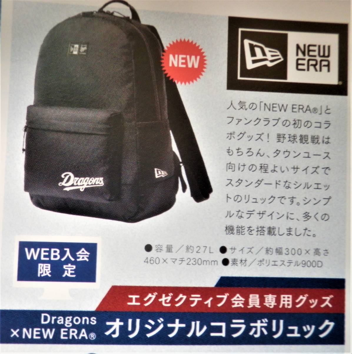 中日ドラゴンズ ファンクラブ 限定 非売品 オリジナル リュック 中日ドラゴンズ ファンクラブ 限定 非売品 オリジナル リュック