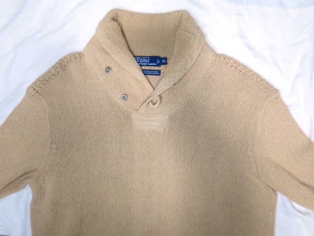 90s Polo Ralph Lauren ショールカラー コットン リネン ニット XL ポロ ラルフローレン ミリタリー カーディガン RRL ビンテージ