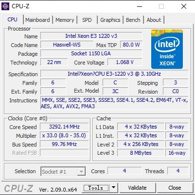 Intel Core CPU Xeon e3 1220 v3 動作確認済み