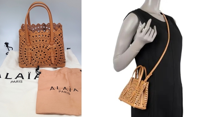 未使用品ALAIA tan leather MINA 16 VIENNE WAVE Crossbody Tote Bag アライア ミナ16 マイクロ トートバッグ ショルダーバッグ ミニバッグ