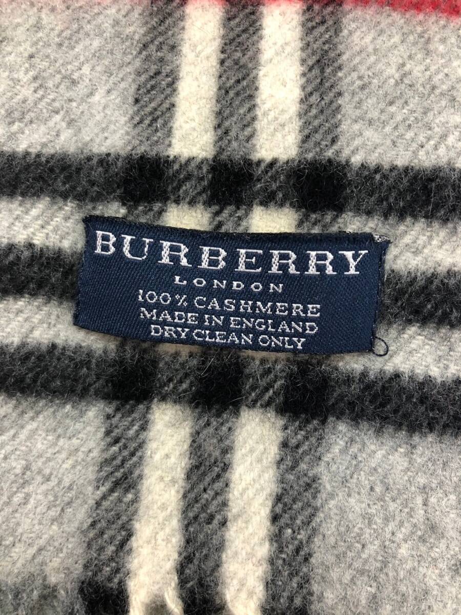 □BURBERRY マフラー ノバチェック 灰 バーバリー フリンジ カシミア100％ 英国製 複数落札同梱OK B240223-3●_画像2