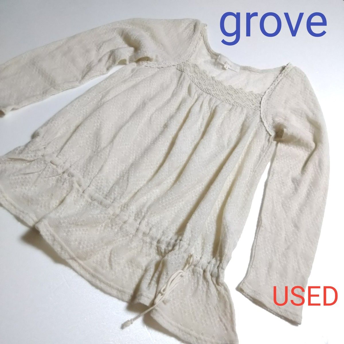 最終値下げ★USED★grove・グローブ★レディーストップス・ニット★春秋向け★Mサイズ・アイボリー系・レース付き