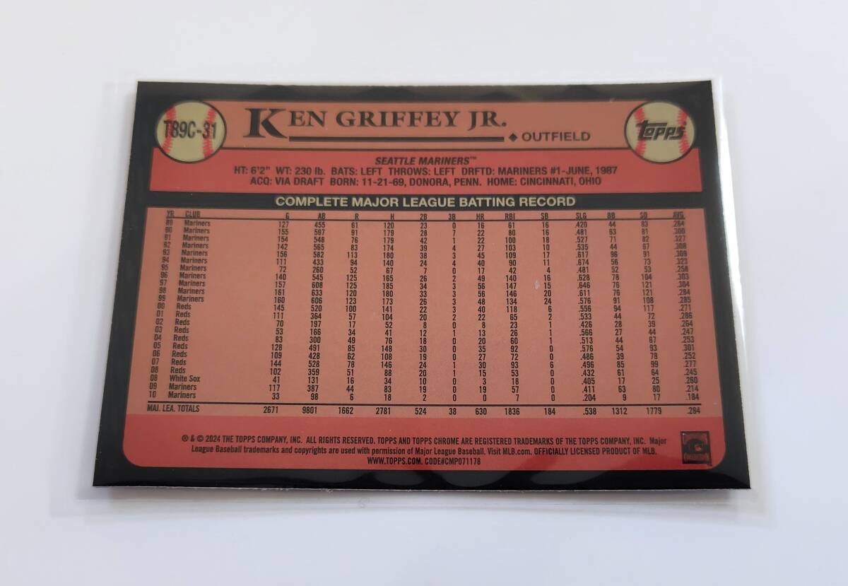 【 MLB 2024 Topps Series 1 】 Ken Griffey Jr. #T89C-31 1989 Topps Baseball Chrome Silver ※商品説明必読願います_画像2