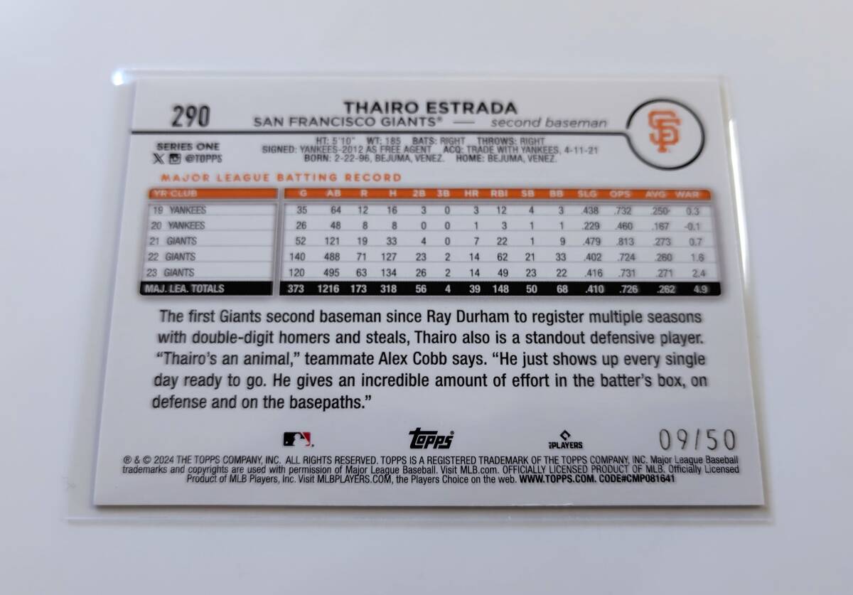 【 MLB 2024 Topps Series 1 】 Thairo Estrada /50 #290 Flowers Foil Parallel ※商品説明必読願います_画像2