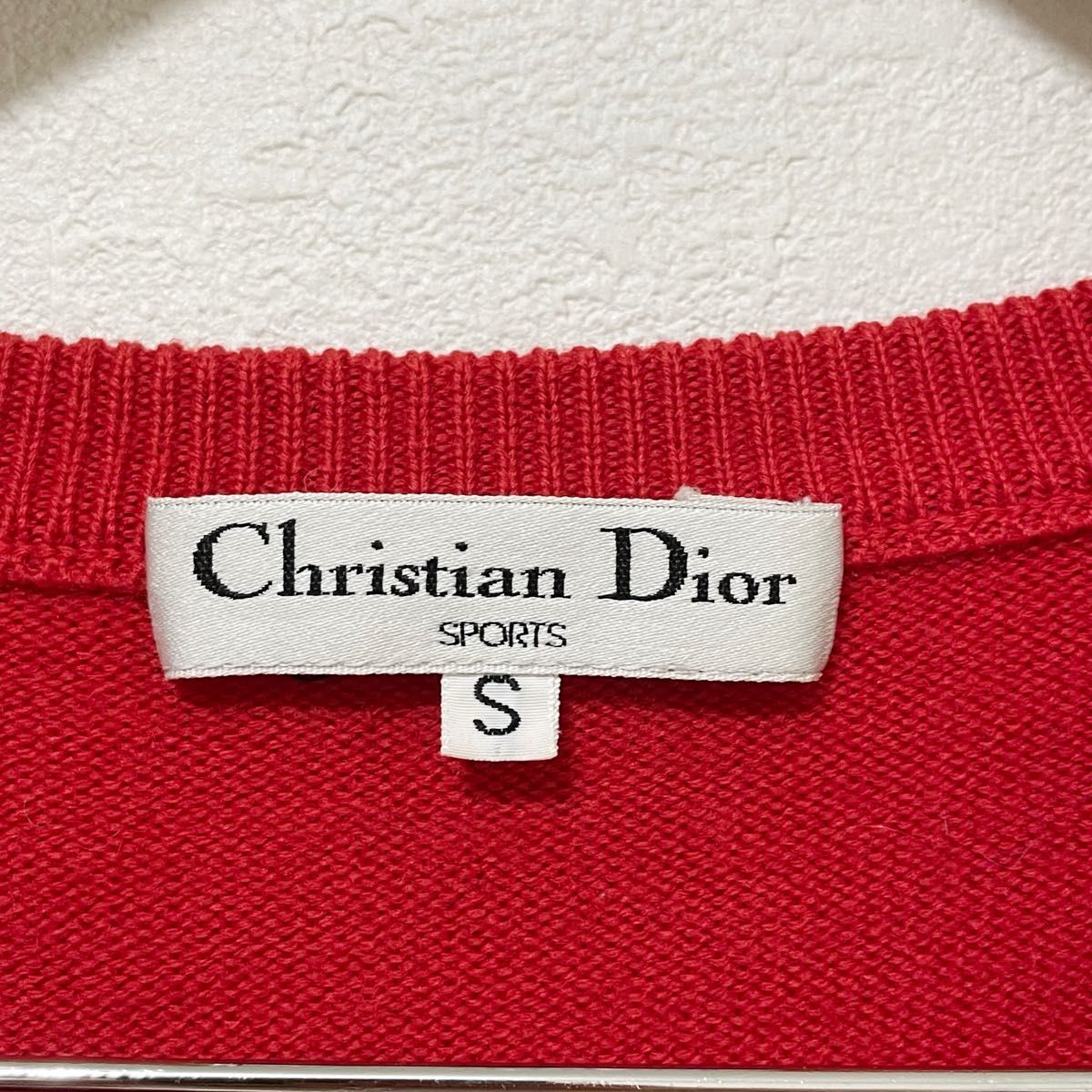 Christian Dior   Ｖネックウールニット　ロゴ刺繍　ヴィンテージ　クリスチャンディオール　レッド　ヴィンテージ