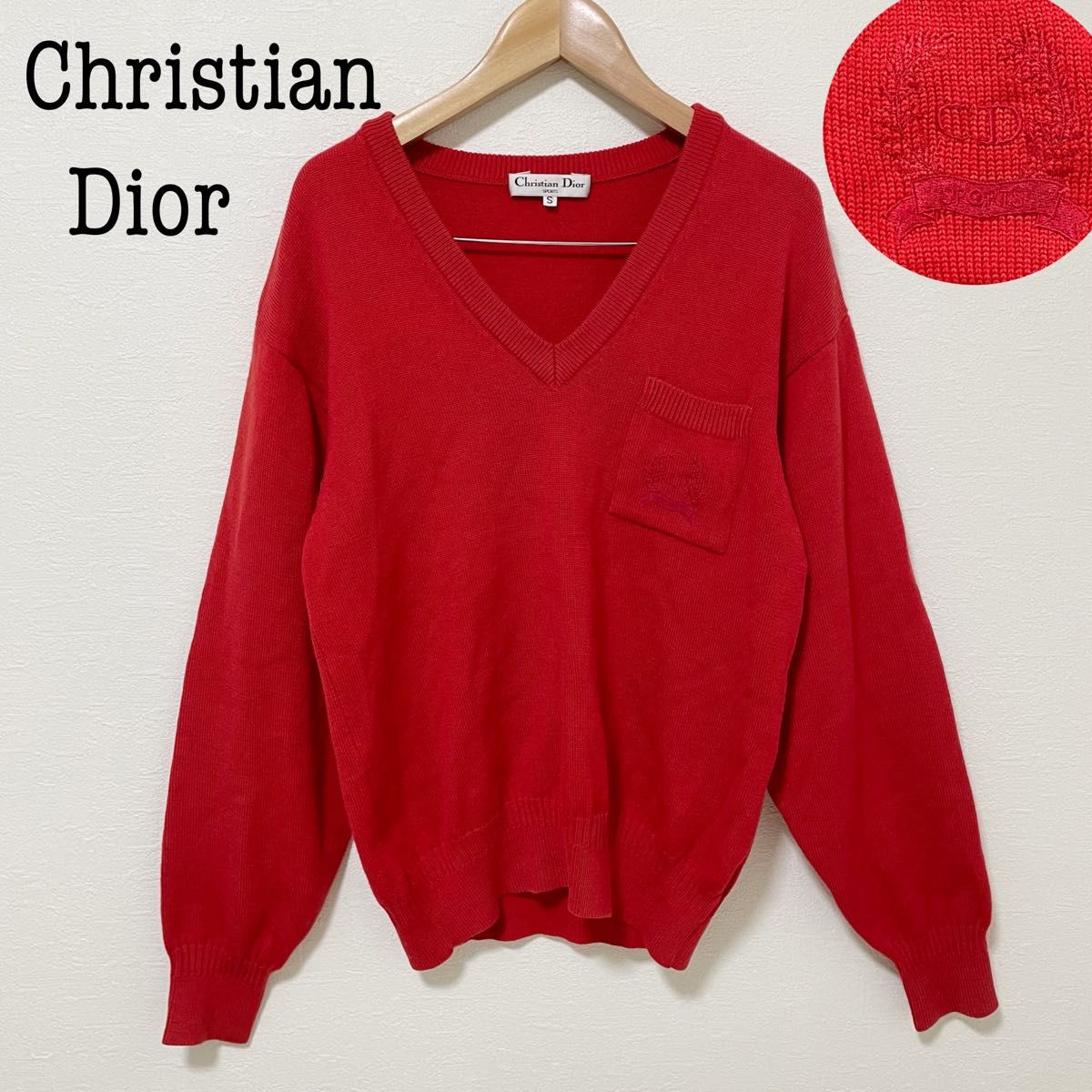 Christian Dior Vネックウールニット ロゴ刺繍 ヴィンテージ Christian Dior Vネックウールニット ロゴ刺繍 ヴィンテージ