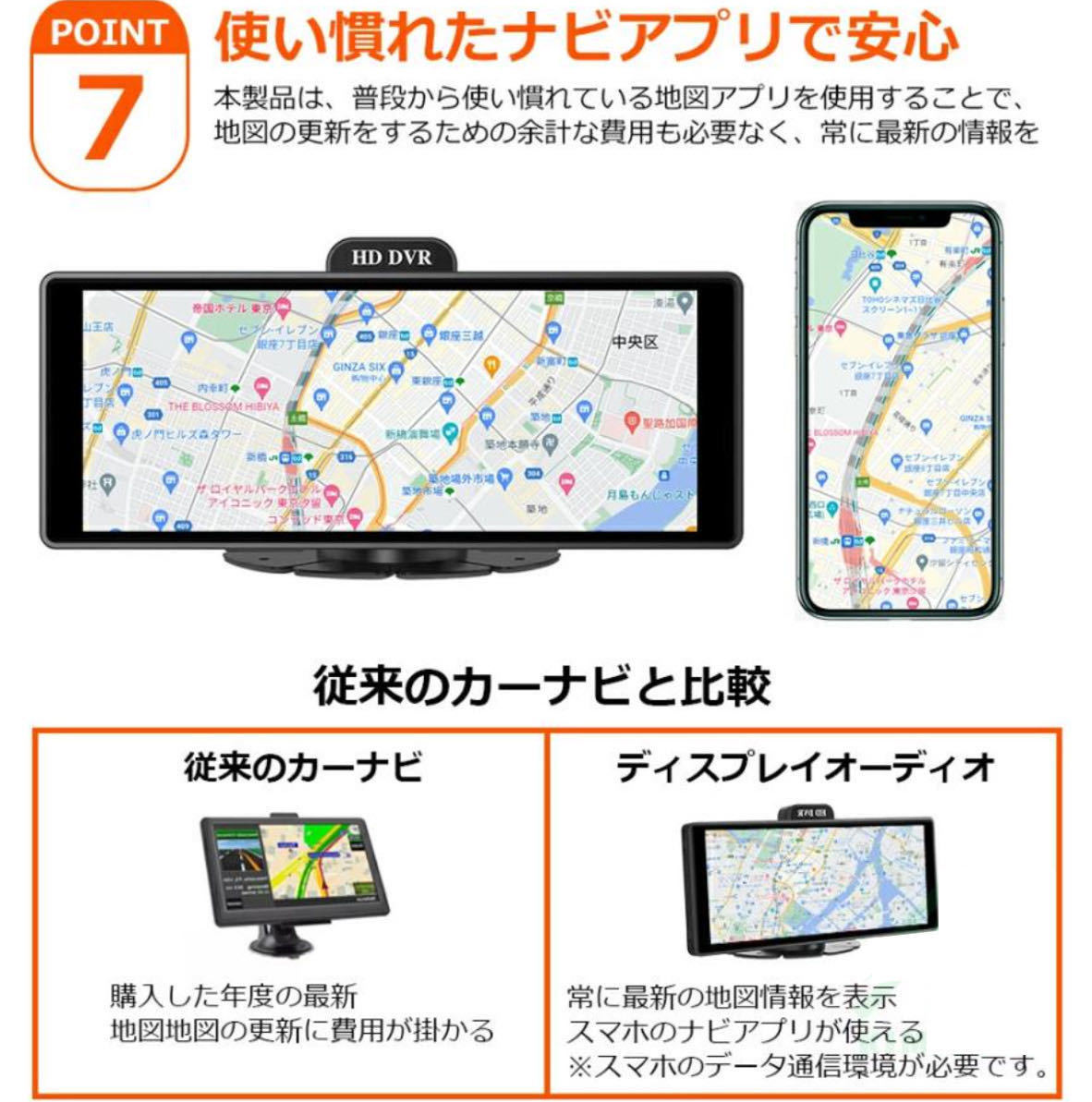 最新10.26インチ 4K ドライブレコーダー 前後カメラCarPlay Android Auto AirPlayバックカメラ オンダッシュモニター ポータブルカーナビ_画像8