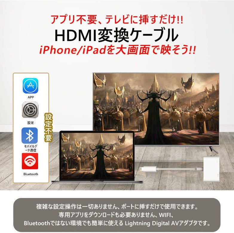 ★最新版★MFI認証 iPhone HDMI 変換アダプタ ライトニング 接続ケーブル アダプタ HDMIケーブル 有線ミラーリング 設定不要(元箱なし)の画像6