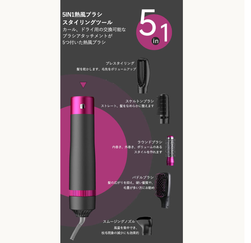 新品未使用品 送料無料5in1 くるくるヘアドライヤー ストレート カールドライヤー ヘアアイロン 多機能 ホットエアーブラシ 3段階温度調節_画像4