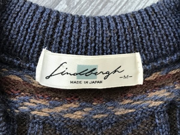 LINDBERGH リンドバーグ メンズ 日本製 柄織り ニットセーター M ダークブルー他_画像2