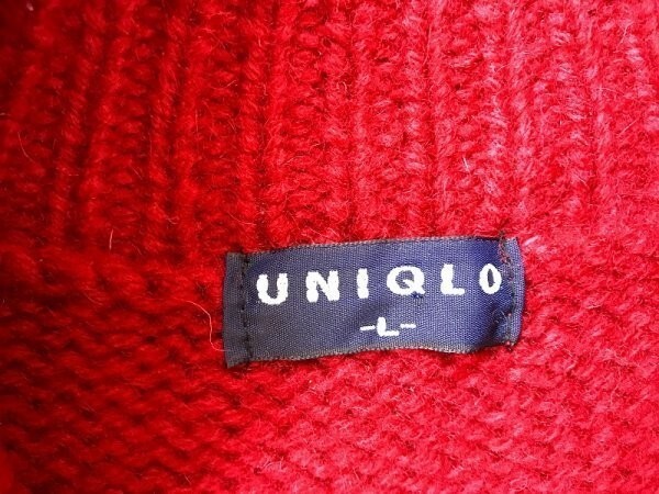 UNIQLO ユニクロ メンズ スノーフレーク柄 ニットジャケット L 赤 アイボリー_画像2