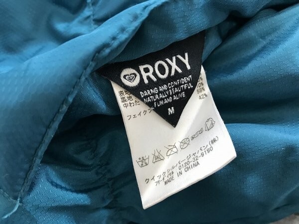 ROXY ロキシー レディース フェイクファーフード ロゴ刺繍 ポリエステル リバーシブル ダウンジャケット M 青緑×紫_画像2