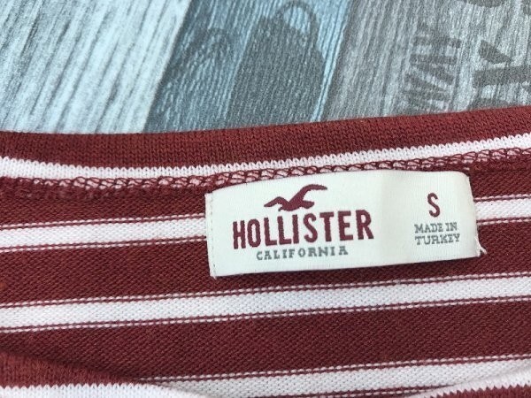 HOLLISTER ホリスター レディース ボーダー ソフトワンピース S ボルドー白_画像2