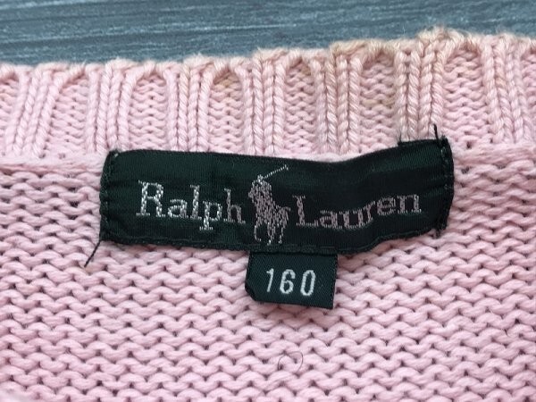 RALPH LAUREN ラルフローレン キッズ 刺繍入 コットン ニットセーター 160 ピンク_画像2