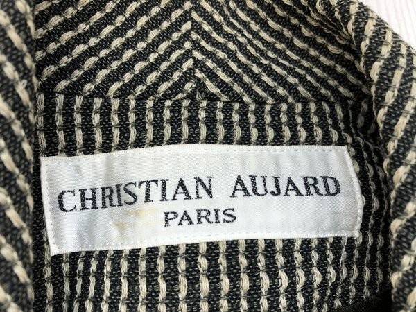 CHRISTIAN AUJARD クリスチャンオジャール レディース 肩パッド入 ショート丈ウールジャケット 9AT 黒カーキベージュの画像2