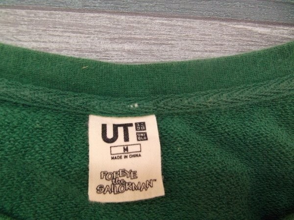 UT UNIQLO ユニクロ × POPEYE ポパイ レディース プリント ラグランスウェットトレーナー M 緑_画像2