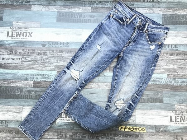 AMERICAN EAGLE アメリカンイーグル レディース ダメージ加工 デニムジーンズパンツ 28 紺_画像1