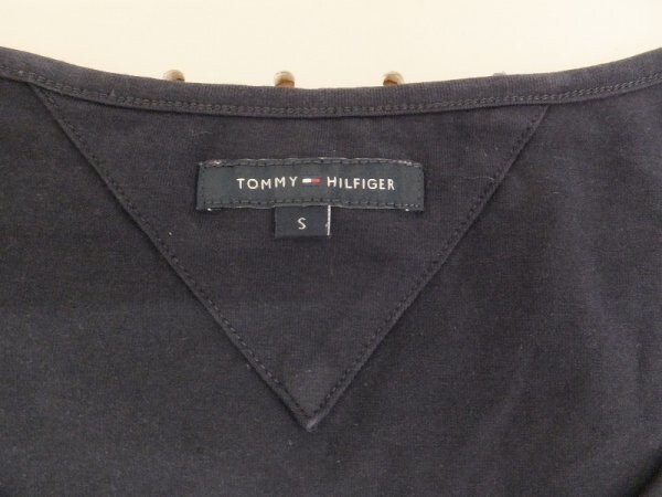 TOMMY HILFIGER トミーヒルフィガー レディース ワンポイント刺繍 ストレッチ ロンT S 紺_画像2