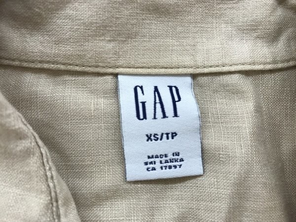 GAP ギャップ レディース オープンカラー フレンチスリーブ リネンシャツ 小さいサイズ XS ベージュ_画像2