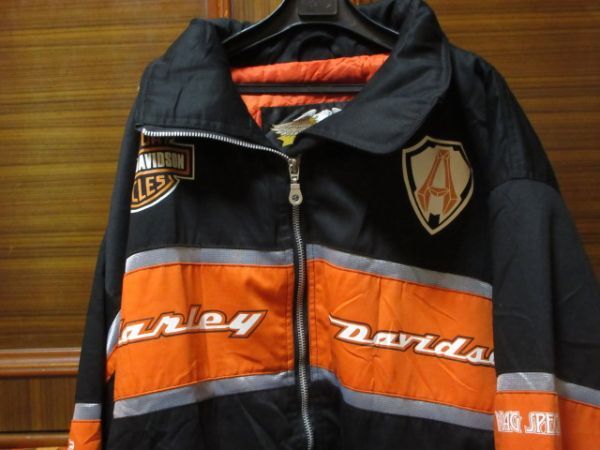 Harley-Davidson 80s 90s ビンテージ ナイロン ジャケット ■ ハーレーダビッドソン ■ ライダース フライト MA1 A2 ハーレー 総柄 ロゴ_画像4