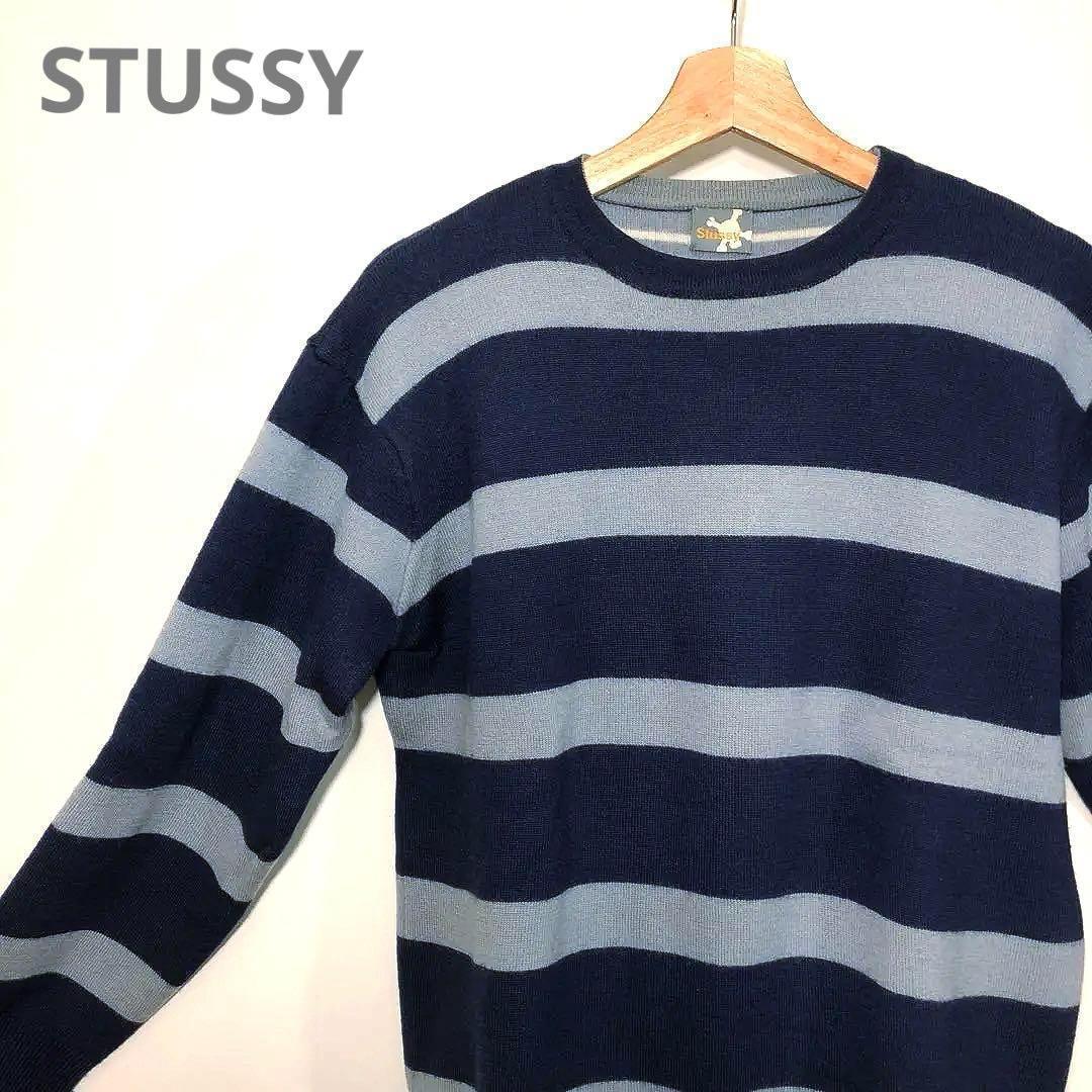 【STUSSY】archive ステューシー ニット ボーダー ブルー グレー_画像1