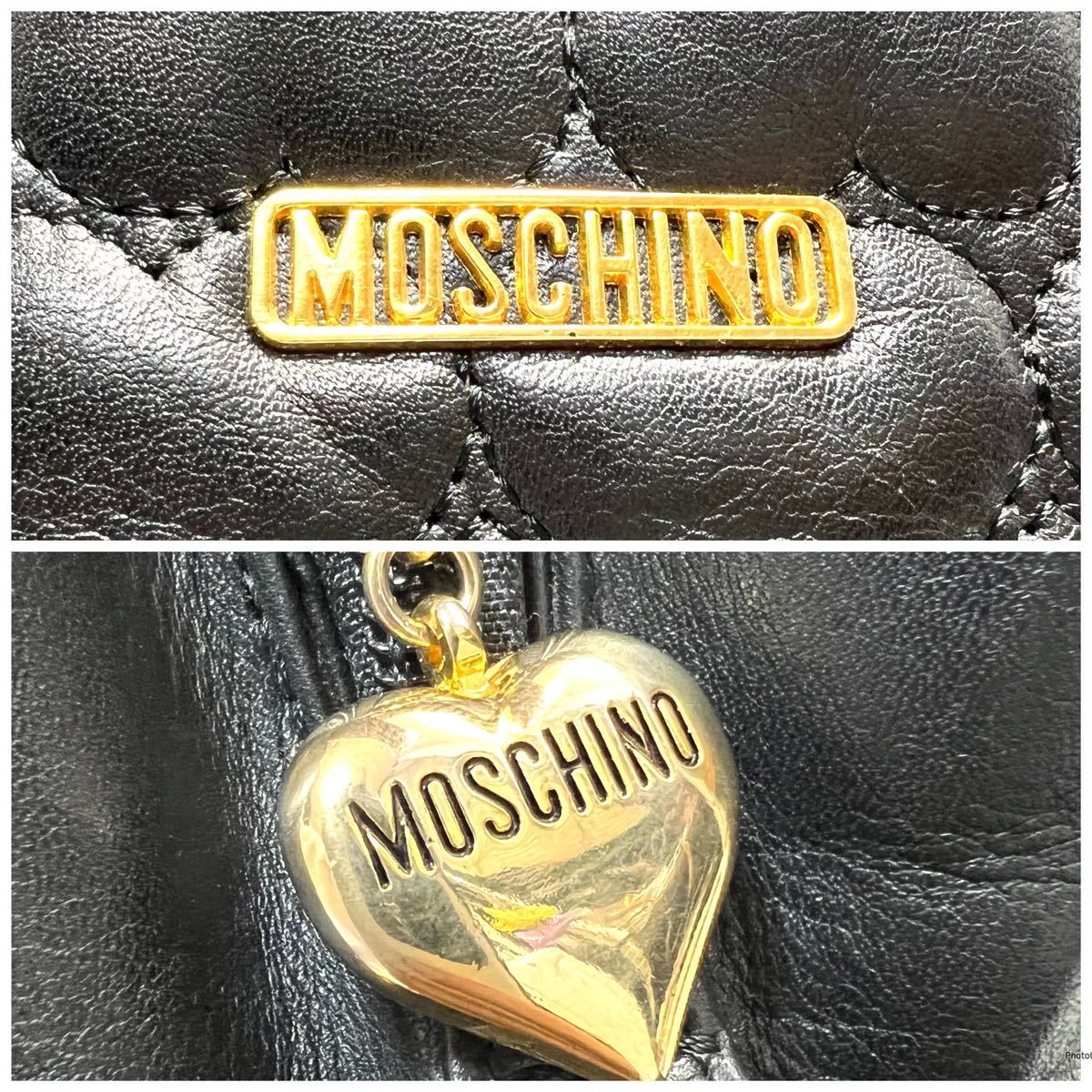 ☆良品☆ MOSCHINO モスキーノ レザー キルティングハート チェーンハンドバッグ トートバッグ_画像3